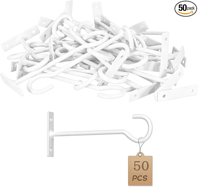 50Pack 6inch Hanging Plant Hooks Bracket Metal Wall Hook,Anti-Rust Indoor Outdoor White