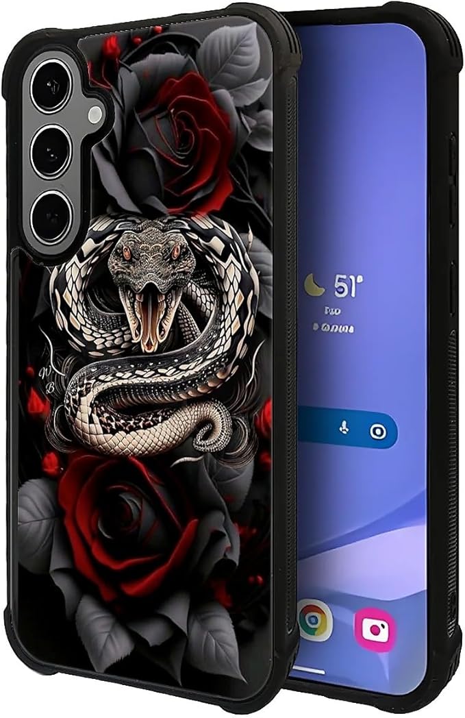 for Samsung Galaxy S24 S25 Plus Case, Entwined Rose Snake Pattern Graphic Design Girl Boy Soft Silicone Hard Acrylic Shock Protection for Samsung Galaxy S24 S25 Plus