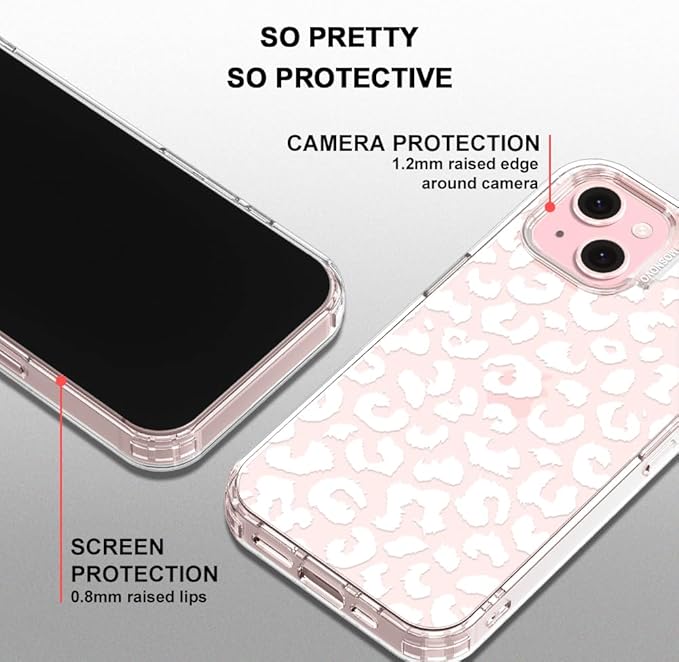 MOSNOVO Case for iPhone 15 Plus/iPhone 14 Plus, [Buffertech 6.6ft Military-Grade Drop Protection] [Anti Peel Off Tech] Clear TPU Bumper Phone Case Cover Design - White Leopard Print
