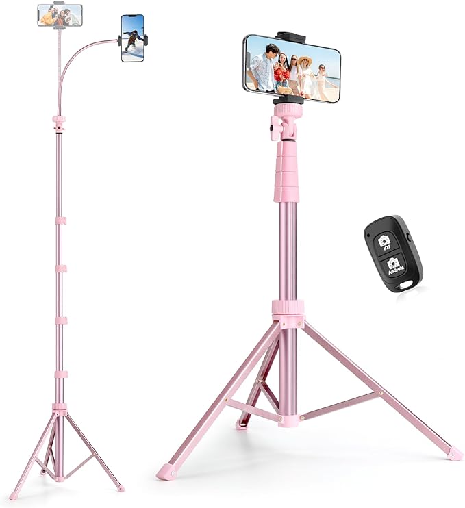 SENSYNE 88" Phone Tripod & Selfie Stick, Extendable Cell Phone Tripod Stand with Wireless Remote and Phone Holder, Pink