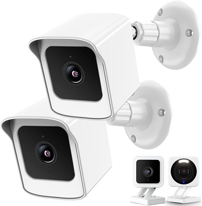 PEF Mount for All-New Wyze Cam V4 and V3, Weatherproof Protective Cover and 360 Degree Adjustable Wall Mount Solid Housing for Wyze V4 and V3 Outdoor Indoor Smart Home Camera System (White, 2 Pack)