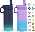 Kids Water Bottle, 2-Pack 16oz Water Bottles with Stickers and Straw, Stainless Steel Vacuum Insulated cup, Kids Water Bottle for School, Gifts for Boys and Girls(Blue/Purple)
