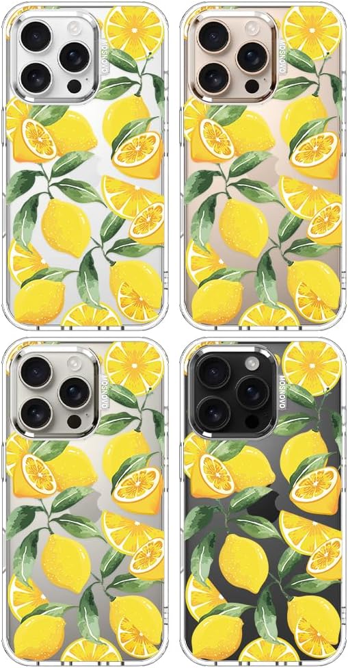 MOSNOVO Case for iPhone 16 Pro, [Buffertech 6.6ft Military-Grade Drop Protection] [Anti Peel Off Tech] Clear TPU Bumper Phone Case Cover Design - Lemon