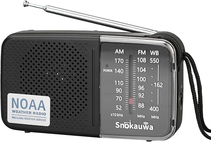 Portable AM FM Transistor Radio Battery Operated, NOAA Weather Radio with Loud Speaker, Headphone Jack, 2 AA Batteries, Excellent Reception, for Everyday Carry Essential, Travel, Storms