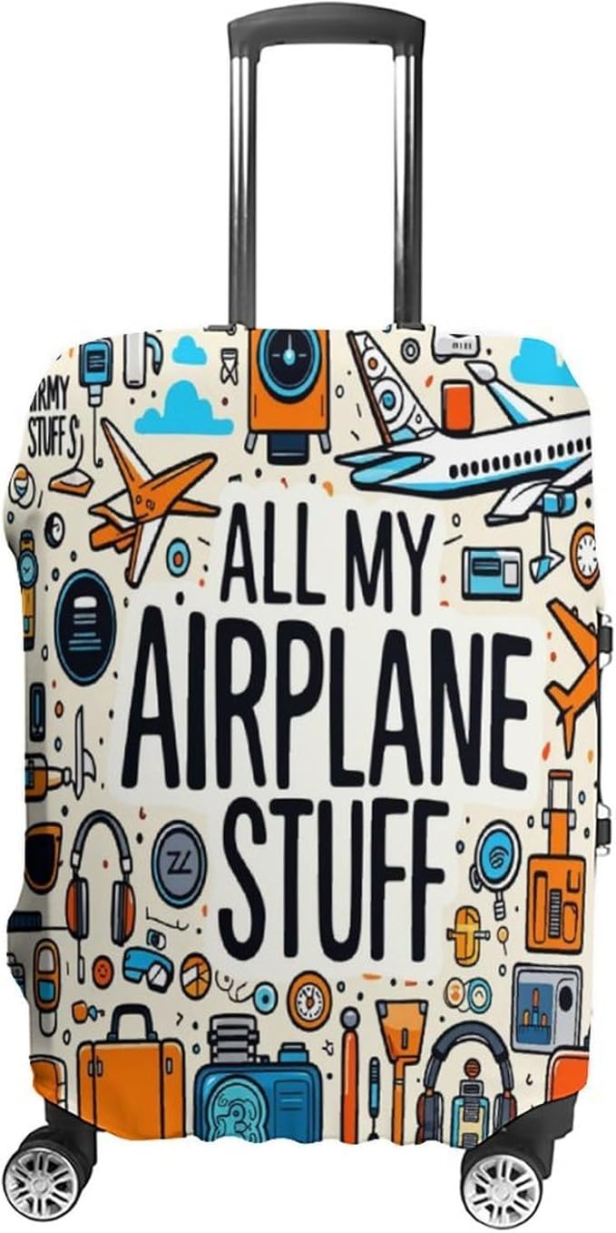 Airplane Travel Accessories Collection Stretch Luggage Cover, Washable Suitcase Protector Fits 22-24in Cases, Secure Fit for Carry On Checked Bags, Travel Essentials