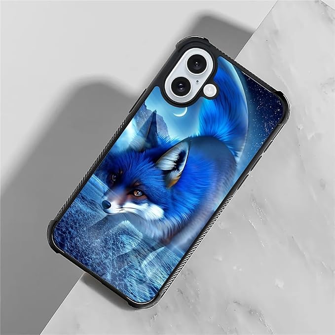 for iPhone 16 Case, Snowy Mountain Fox Lake Pattern Graphic Design Girl Boy Soft Silicone Hard Acrylic Shock Protection for iPhone 16