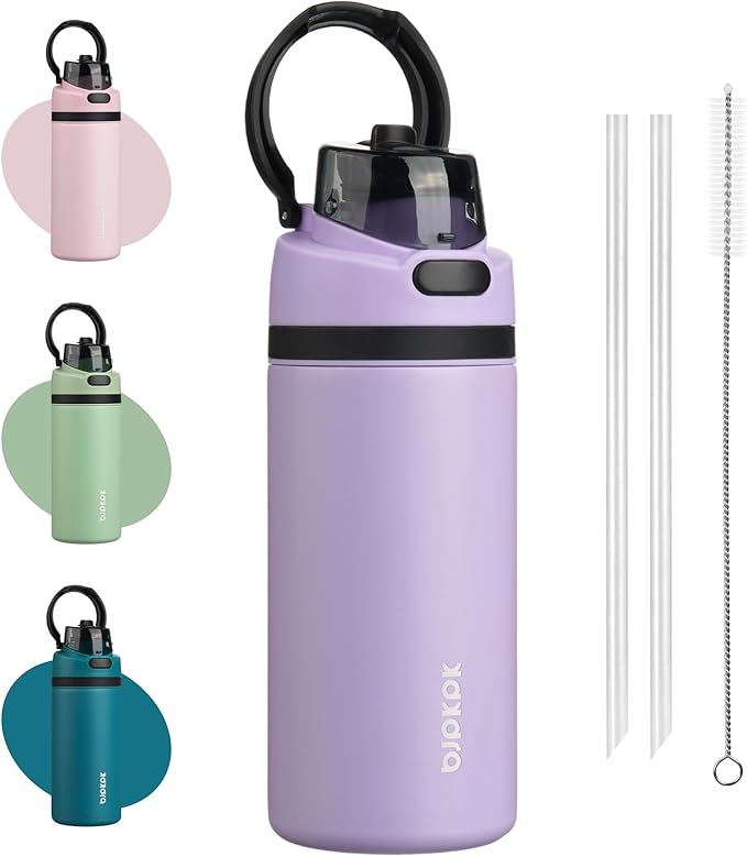 BJPKPK 17oz Insulated Water Bottle with 2-1 Straw Spout Lid, Stainless Steel Metal Water Bottles with Carry Handle, BPA Free, Leak-Proof, Fits in Car Cup Holder, Thermo for Sports,Lavender