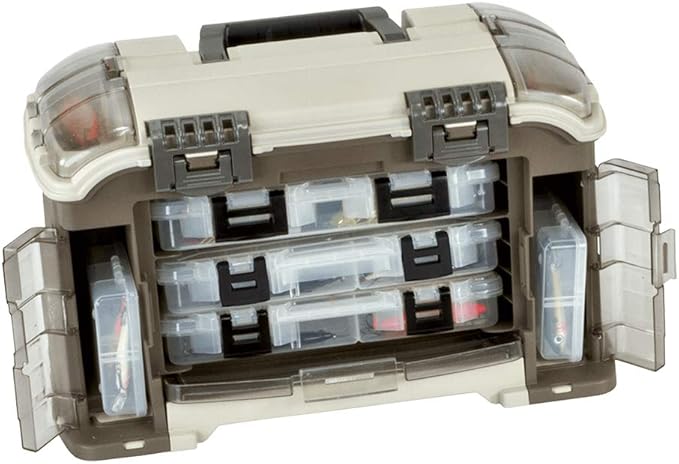 Plano Elite Series Ultimate Angled Tackle System, Graphite & Sandstone, Includes 6 StowAway Utility Boxes, Premium Tackle Storage for Fishing Gear and Accessories, Waterproof Case