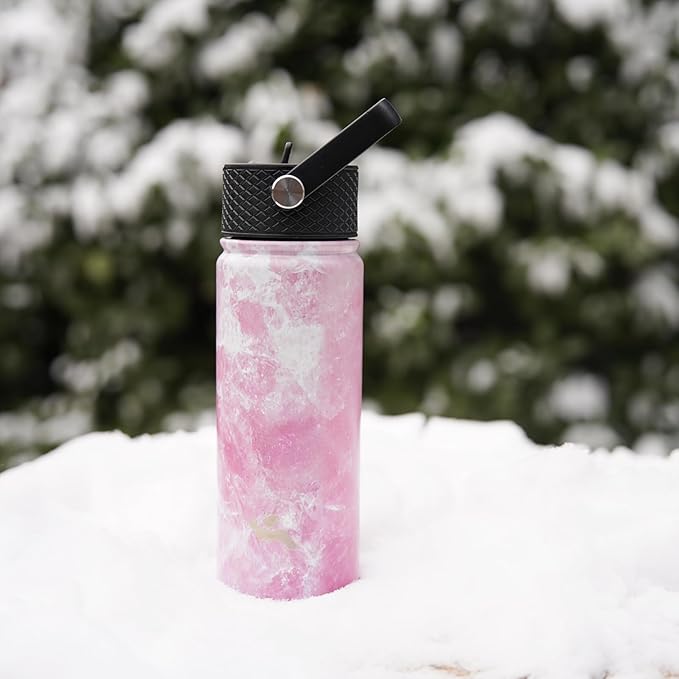 Konokyo Insulated Water Bottle 24oz Stainless Steel Sport Bottles with 3 Lids,Marble Blossom