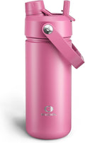 ENCOOL Insulated Water Bottle with Straw Stainless Steel Water Bottle, Leak-Proof, BPA-Free, Double Wall Vacuum Keeps Cold for 24 Hours for Sports, Travel, School (18 oz, Turkish Rose)