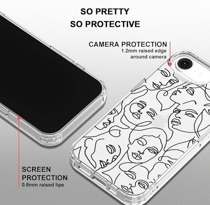 MOSNOVO for iPhone 17e Case/iPhone 16e Case, Shockproof Military-Grade Protection 6.6ft Drop Tested, Clear Phone Case for iPhone 16e / iPhone 17e, Abstract Face Line Art Design