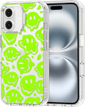 MOSNOVO Case for iPhone 16 Plus, [Buffertech 6.6ft Military-Grade Drop Protection] [Anti Peel Off Tech] Clear TPU Bumper Phone Case Cover Design - Distorted Green Smiles Face