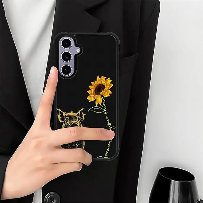 for Samsung Galaxy S24 S25 Case, Pig Sunflower Yellow Sunshine Pattern Graphic Design Girl Boy Soft Silicone Hard Acrylic Shock Protection for Samsung Galaxy S24 S25