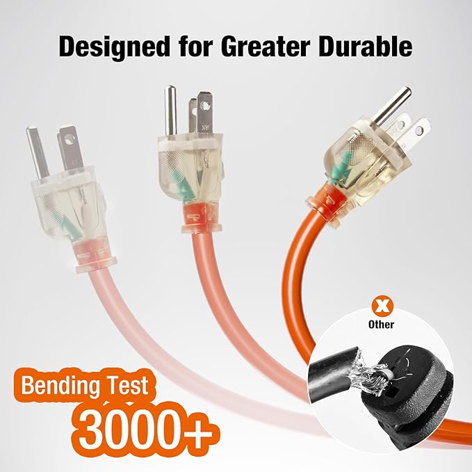 25FT Outdoor Extension Cord, Heavy Duty Extension Cord with 16/3 Gauge and 100% OFC Wire, Extra-Thick Insulation, Sturdy Jacket, Waterproof, Resistant to Heat and Cold for Home, Office, Outdoor