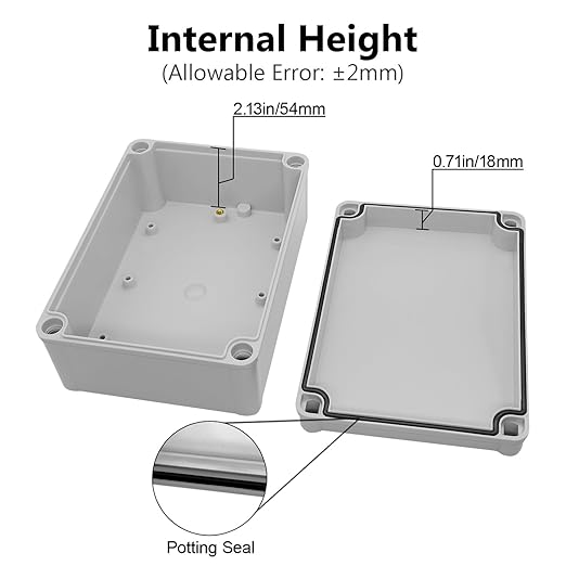 LeMotech Junction Box IP67 Waterproof Dustproof ABS Plastic Project Box for Electrical Outdoor Enclosure Gray 6.9 x 4.9 x 3 inch (175 x 125 x 75 mm)