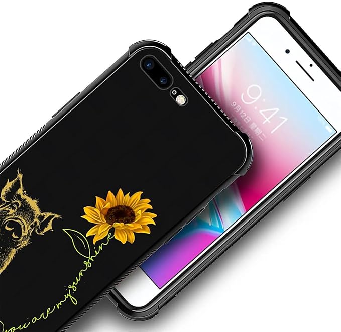 for iPhone 7/8 Case, Pig Sunflower Yellow Sunshine Pattern Made of Soft Silicone Hard Acrylic Shock Protection for iPhone 7/8