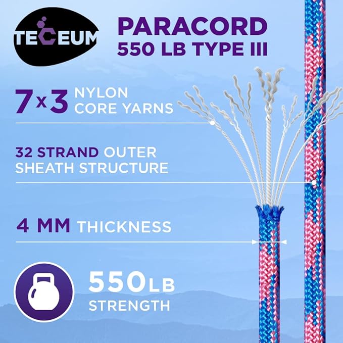 TECEUM Reflective Paracord Rope 1000 – 1000ft/200ft/100ft/50ft – 40+ Colors – Glow in The Dark – para Cord – Utility Rope for Survival, Hunting & Camping Gear – Nylon String, Camping Rope, Tent Cord