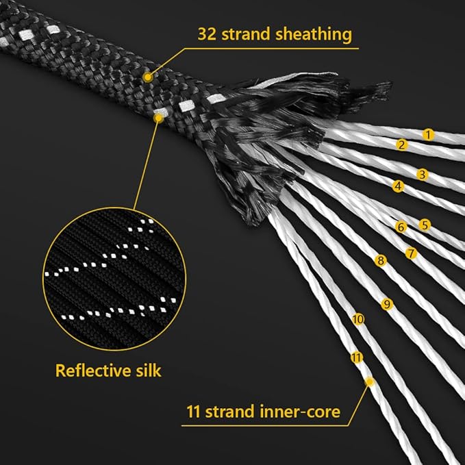 750Ib Reflective Paracord Rope,100' 200' 500' 1000', 4mm 11 Strand Parachute Spool Cord with Collecting Bag, para Cord Lanyard for Hammock, Camping