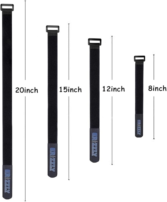 Officewerks Reusable Fastening Cable Straps and Ties, Variety Sizes (8"-12"-15"-20") Assorted 12 Pack, Black Nylon, Adjustable Multi-Purpose Hook and Loop Cinch Straps