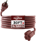 30ft Brown Outdoor Extension Cord Waterproof, UL Listed, 16/3 SJTW Heavy Duty 3 Prong, 16 Gauge 13A Power Cord Ideal for Indoor Outdoor Lights, Appliances, and Lawn