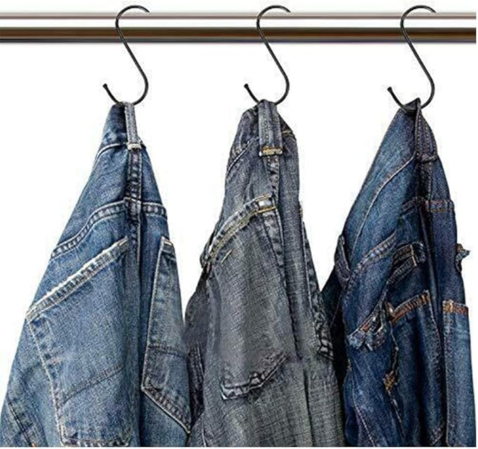 DINGEE 5 inch Extra Large S Hooks for Hanging, 6 Pack Heavy Duty Black S Hooks for Closet,Jeans Plants Jewelry Kitchen Pot Pan Cups Towels Hats