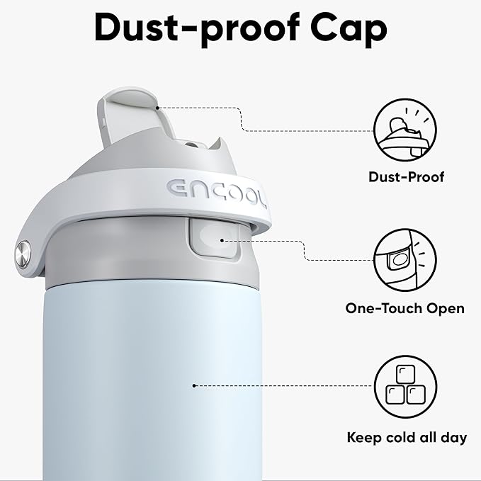 ENCOOL Leakproof Insulated Water Bottle with Straw Dual-Sip Water Bottle Bag-Safe Design for Work, Commute & Gym – Keeps Drinks Cold All Day, 40 oz, Misty Grey