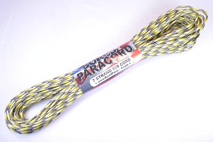 BORED? PARACORD! 550 lb Paracord – Ideal for Crafting, DIY Projects, Camping, Military & Active Outdoors – 300+ Colors – Tactical Parachute Cord Type III – Strong - Yellow Camo 50 Feet