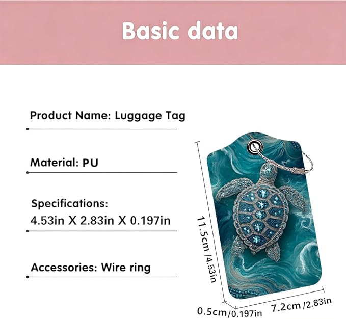 2 Pack Sea Turtle Luggage Tags for Suitcases, Teal Ocean Life ID Tags with Privacy Cover, PU Leather Bag Identifiers, Spring & Summer Beach Vacation Essentials, Mother's Day