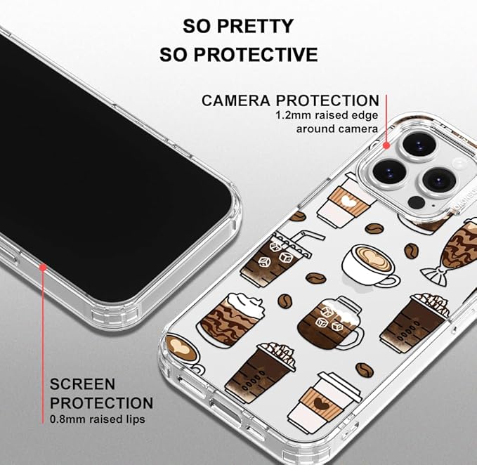 MOSNOVO Case for iPhone 16 Pro Max, [Buffertech 6.6ft Military-Grade Drop Protection] [Anti Peel Off Tech] Clear TPU Bumper Phone Case Cover Design - Coffee