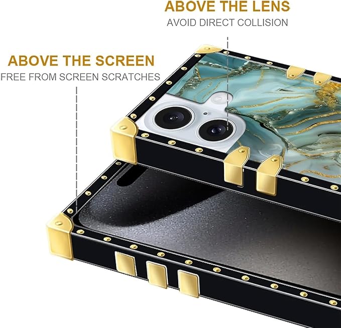 Compatible with iPhone 16 Case, Golden Texture Marble Veining Luxury Golden Decoration for Girl Women Soft TPU Shockproof Protective Hard PC Back for iPhone 16