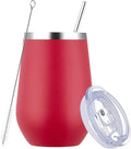 MEWAY 12oz Stainless Steel Wine Tumbler with Lid and Straw - Double Wall Vacuum Stainless Steel Coffee Mug, Gift for Woman Under 10 dollars(Red,1)