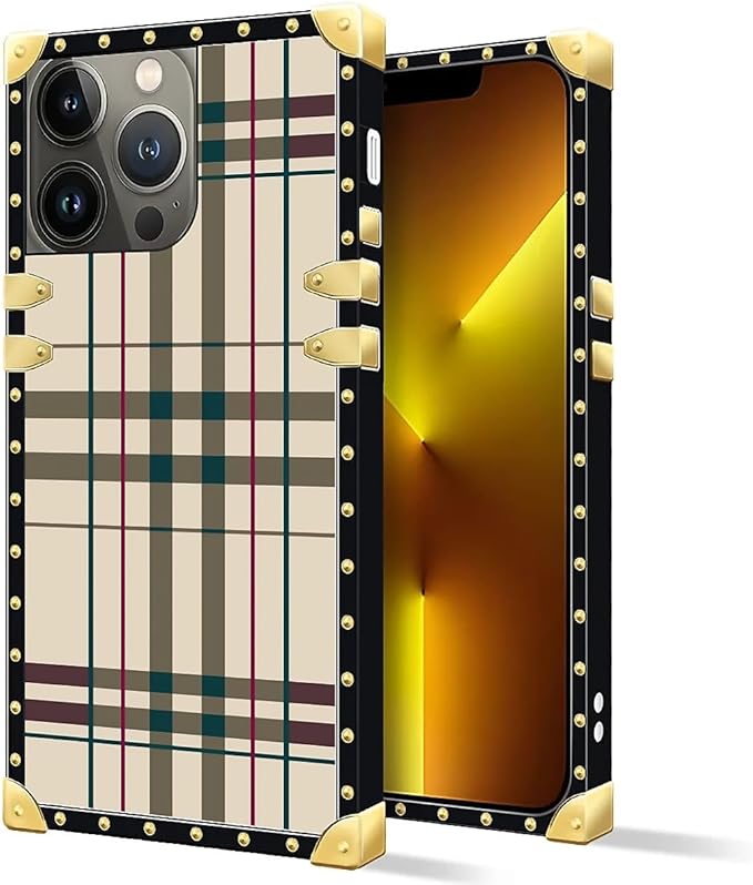 Compatible with iPhone 13 Pro Max Case, Black Red Beige Stripes Luxury Golden Decoration for Girl Women Soft TPU Shockproof Protective Hard PC Back for iPhone 13 Pro Max