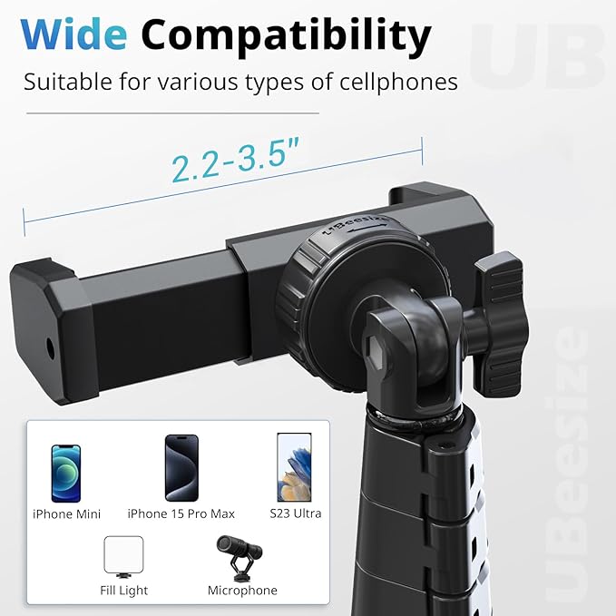 UBeesize 62" Phone Tripod & Selfie Stick with Wireless Remote and Phone Holder, Compatible with iPhone and Android for Selfies, Video Recording, and Live Streaming(Black)