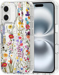 MOSNOVO Case for iPhone 16, [Buffertech 6.6ft Military-Grade Drop Protection] [Anti Peel Off Tech] Clear TPU Bumper Phone Case Cover Design - Wildflower Meadow