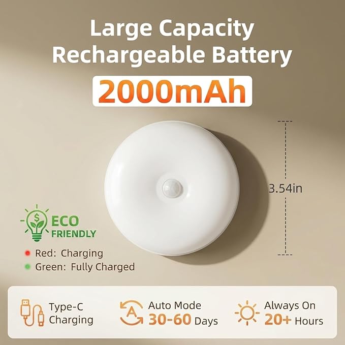 5Pack Under Cabinet Lighting, 2000mAh Rechargeable LED Puck Lights, Magnetic Closet Lights, Wireless Under Counter Lights for Kitchen, Stairs
