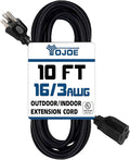 YOJOE Indoor Outdoor Extension Cord, 3 Prong 13A Weatherproof Power Cord, 16 Gauge Heavy Duty 10 ft Black Extension Cord for Garage, Garden and Home, 16/3 SJTW UL Listed