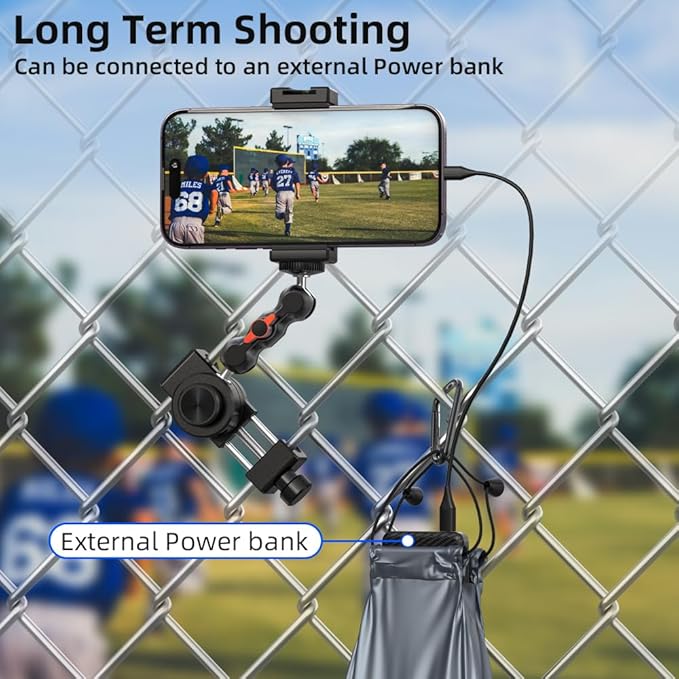 SUREWO Aluminum Cell Phone Fence Mount for iPhone, Go pro,DJI Osmo Action 5Pro/4/3/2, Insta360,Mevo Start Clip Stand for Baseball Softball Tennis Recording (Fence Mount)