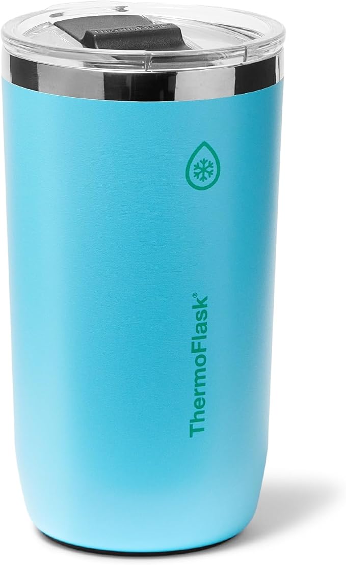 ThermoFlask Drinkware Beer Tumbler - Double-Wall Tumbler for Cold & Hot Drinks - Lightweight & Simple Drink Cup with Lid - Modern & Durable Drinking Cup - 16 oz, Vivid Blue