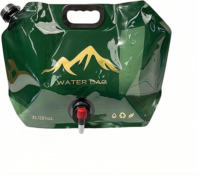 8L/281oz Outdoor Collapsible Water Jug BPA-Free w/Adjustable Faucet - Portable Leakproof Water Storage for Camping, Hiking, Travel & Emergencies (Blackish green)