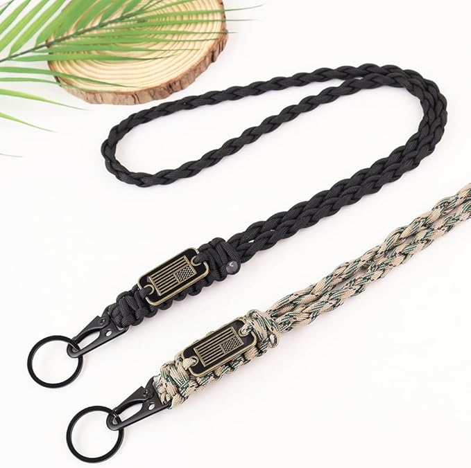2pcs Heavy Duty Braided Paracord Lanyard Keychains with USA Flag, Parachute Rope Necklace for Outdoor Activities