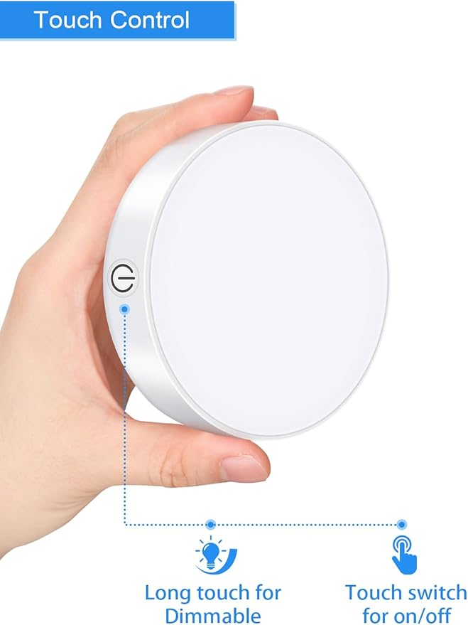 WILLED Dimmable Touch Light Buit-in 1000mAh Large Battery Rechargeable LED Tap Lights | Magnet Stick on Closet Portable Puck Night for Cabinet, Wardrobe, Counter, Kitchen, Bedroom(2 Pack)