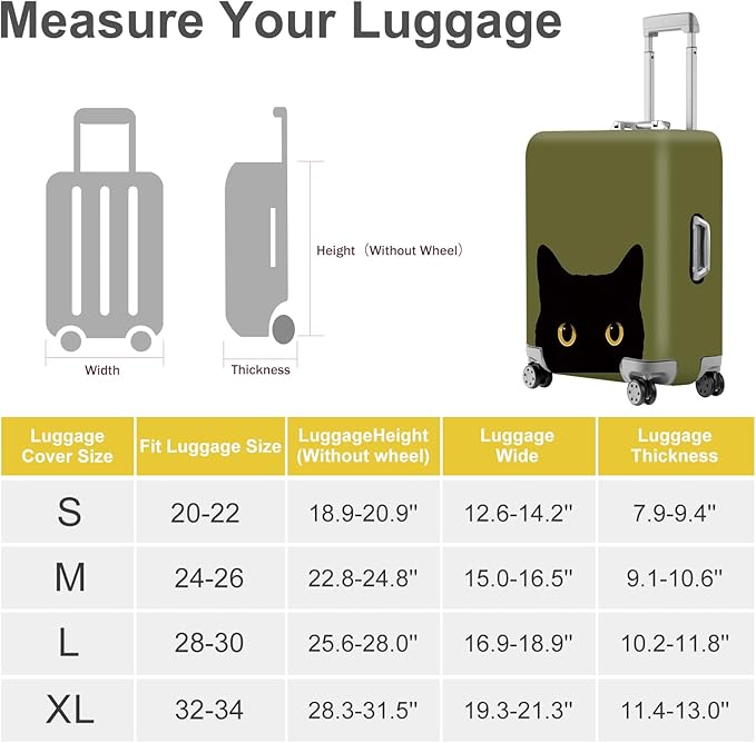 ANNA QUEEN Peeking Black Cat Luggage Cover, Cute Cat Eyes Design Suitcase Protector, Stretchable Washable Travel Sleeve for 32-34 Inch Luggage