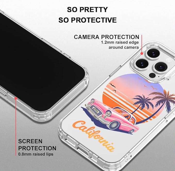 MOSNOVO for iPhone 16 Pro Case, Shockproof Military-Grade Protection 6.6ft Drop Tested, Clear Phone Case for iPhone 16 Pro, Cali Cruise Design