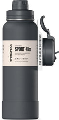 Hydrapeak 40oz Sport Insulated Water Bottle with Straw & Chug Lid, Leak & Spill Proof, Keeps Drinks Cold for 24 Hours, Hot for 12 Hours, Premium Stainless Steel Water Bottles (40oz, Grey Matter)