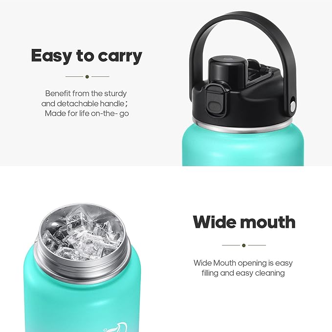 64oz Half Gallon Insulated Water Bottle with 2-in-1 Lid (Chug & Straw), Double Walled Vacuum Stainless Steel Water Bottles, Wide Mouth Leakproof Insulated Jug with Straw