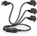 3.3FT 3 Prong 1 to 3 Extension Cord Splitter, Indoor Outdoor Power Cable 3-Outlet Power Cord Splitter Cords, SJT 16AWG 10A/1250W for Halloween Lights, Christmas Decorations, Computer, Scanner (Black)