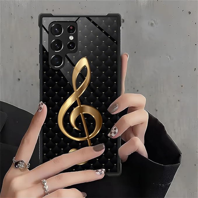 for Samsung Galaxy S22 Ultra Case, Gold Black Music Pattern Graphic Design Girl Boy Soft Silicone Hard Acrylic Shock Protection for Samsung Galaxy S22 Ultra