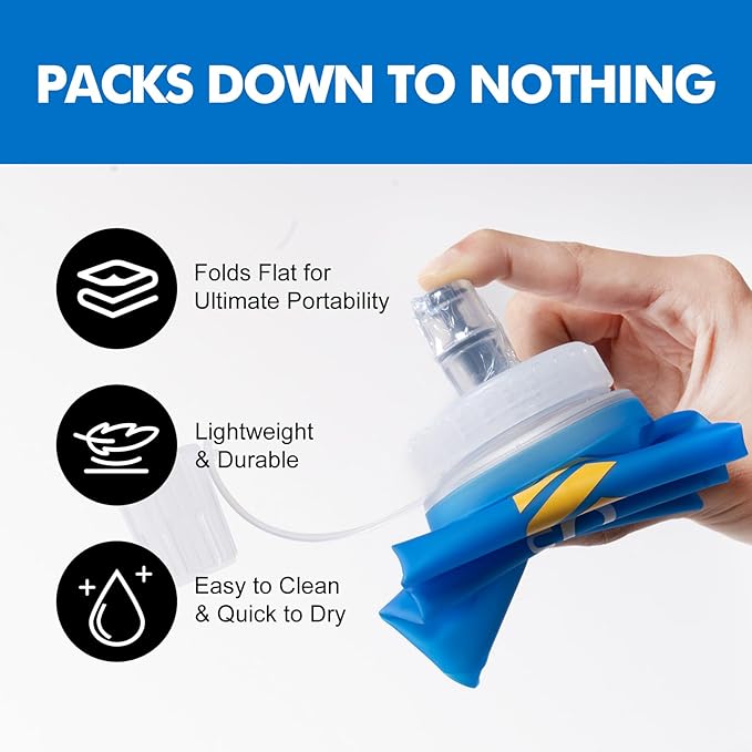 AONIJIE 500ml/2Pcs Soft Flask Collapsible Water Bottle for Running, Wide Mouth for Ice, BPA-Free Flexible Running Water Bottle Fits Hydration Vests, Foldable & Lightweight