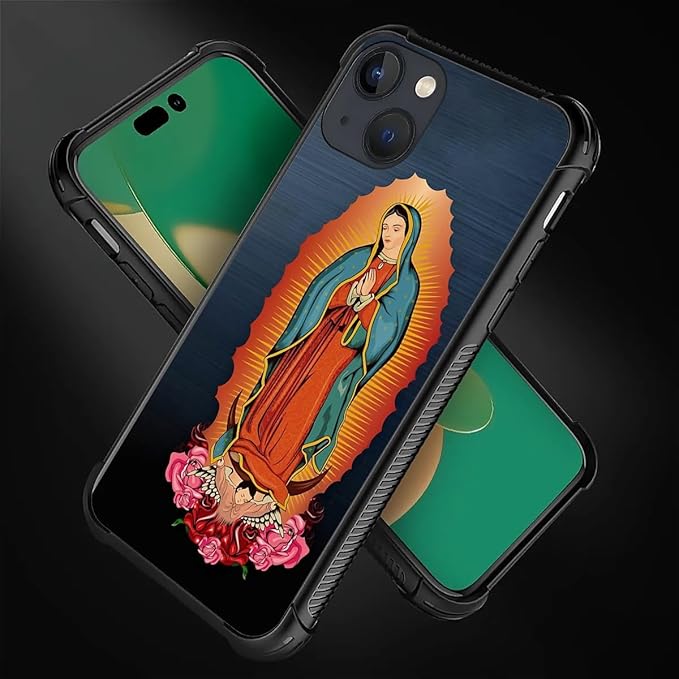 for iPhone 14 Plus Case, Red Virgen Guadalupe Pattern Made of Soft Silicone Hard Acrylic Shock Protection for iPhone 14 Plus