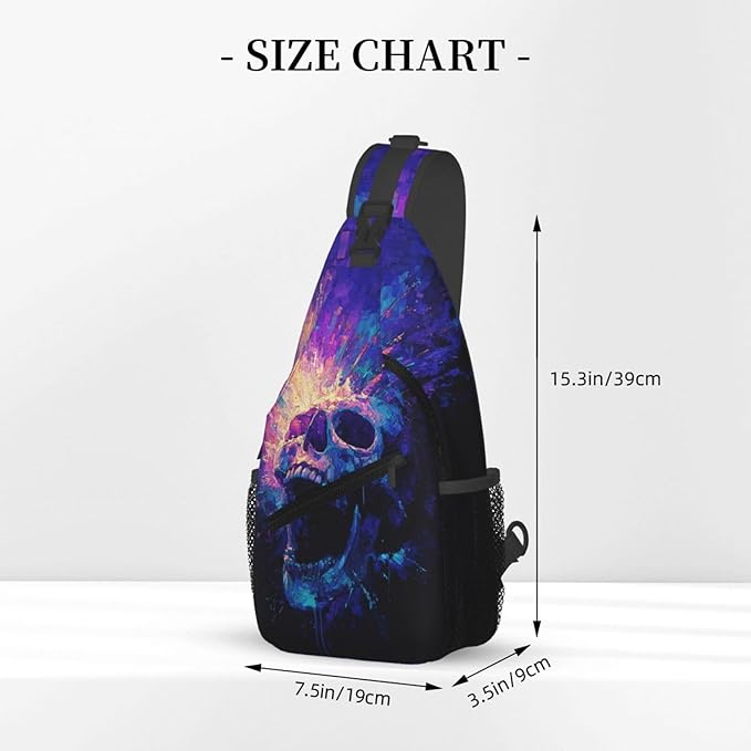 Trippy Skull Sling Bag Crossbody Travel Hiking Chest Backpack Shoulder Daypack For Women Men
